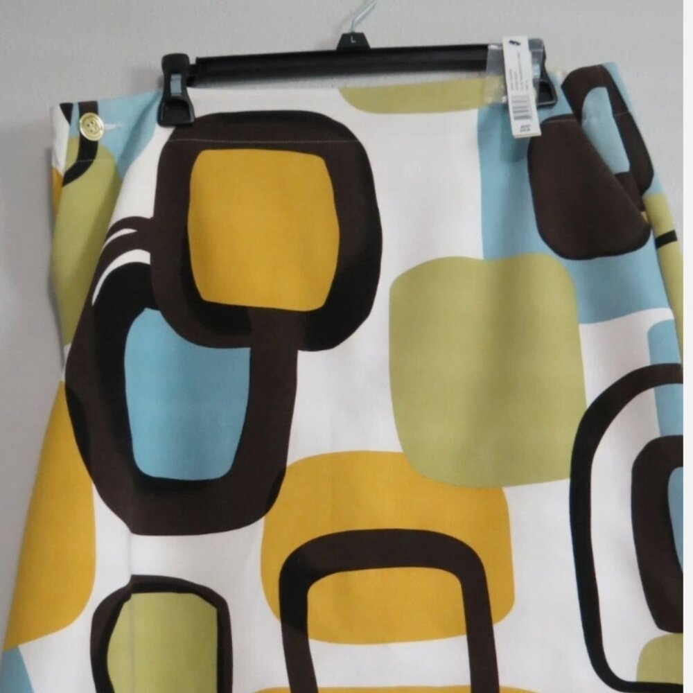 NWT$98 Adrienne Vittadini Size 12 Green Blue Color Block Geometric Pattern Skirt